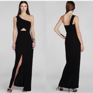 BCBGMaxAzria Black, One-Shoulder, front cut-out & slit Dress
